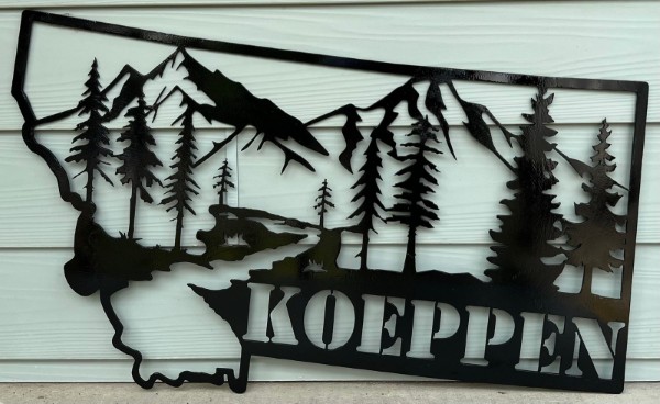Montana Mountains Scene plasma cut metal art