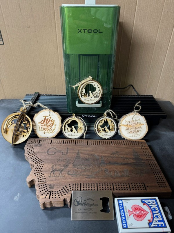 Wooden Laser Cut Ornaments and cribbage board