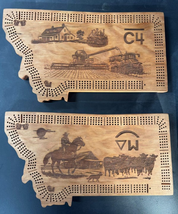 Custom engraved and routered wooden cribbage boards